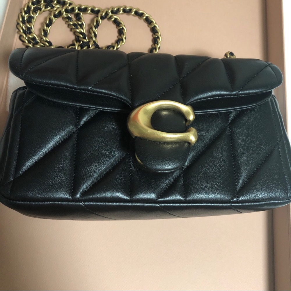 Coach Black Quilted Leather Shoulder Bag with Gold C and Chain Strap - Picture 5 of 13
